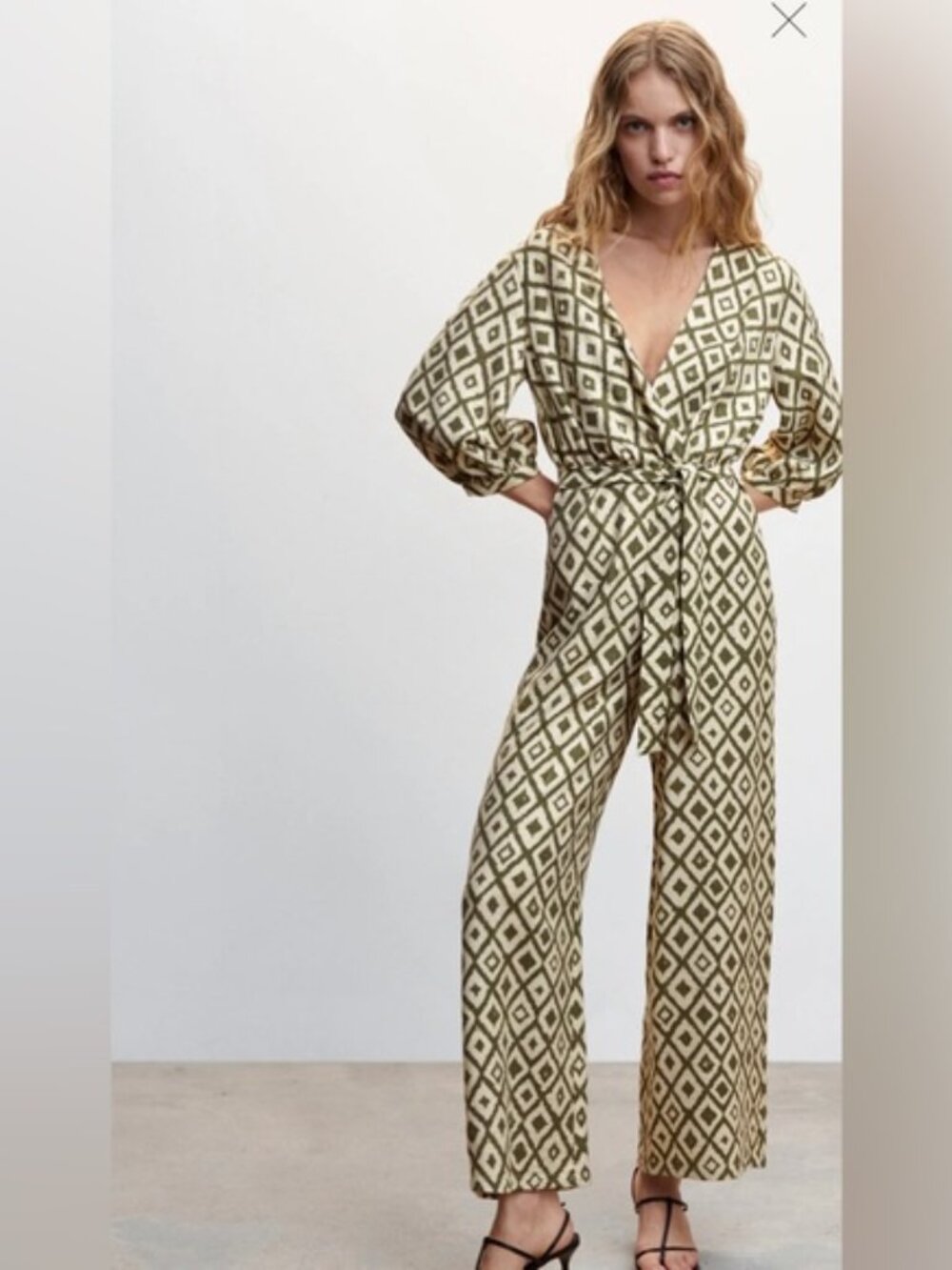 MANGO NWOT Geometric-print jumpsuit with bowsuit